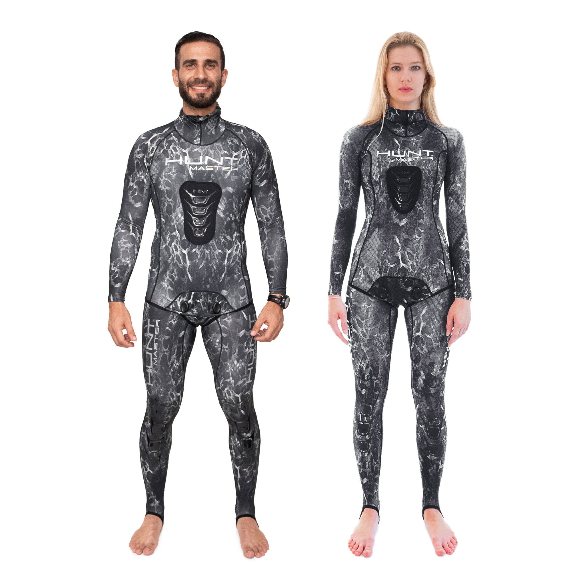 Hooded Spearfishing Rashguard Top and Long John Pants With Chest Pad Combo - Camo - Unisex - Silver