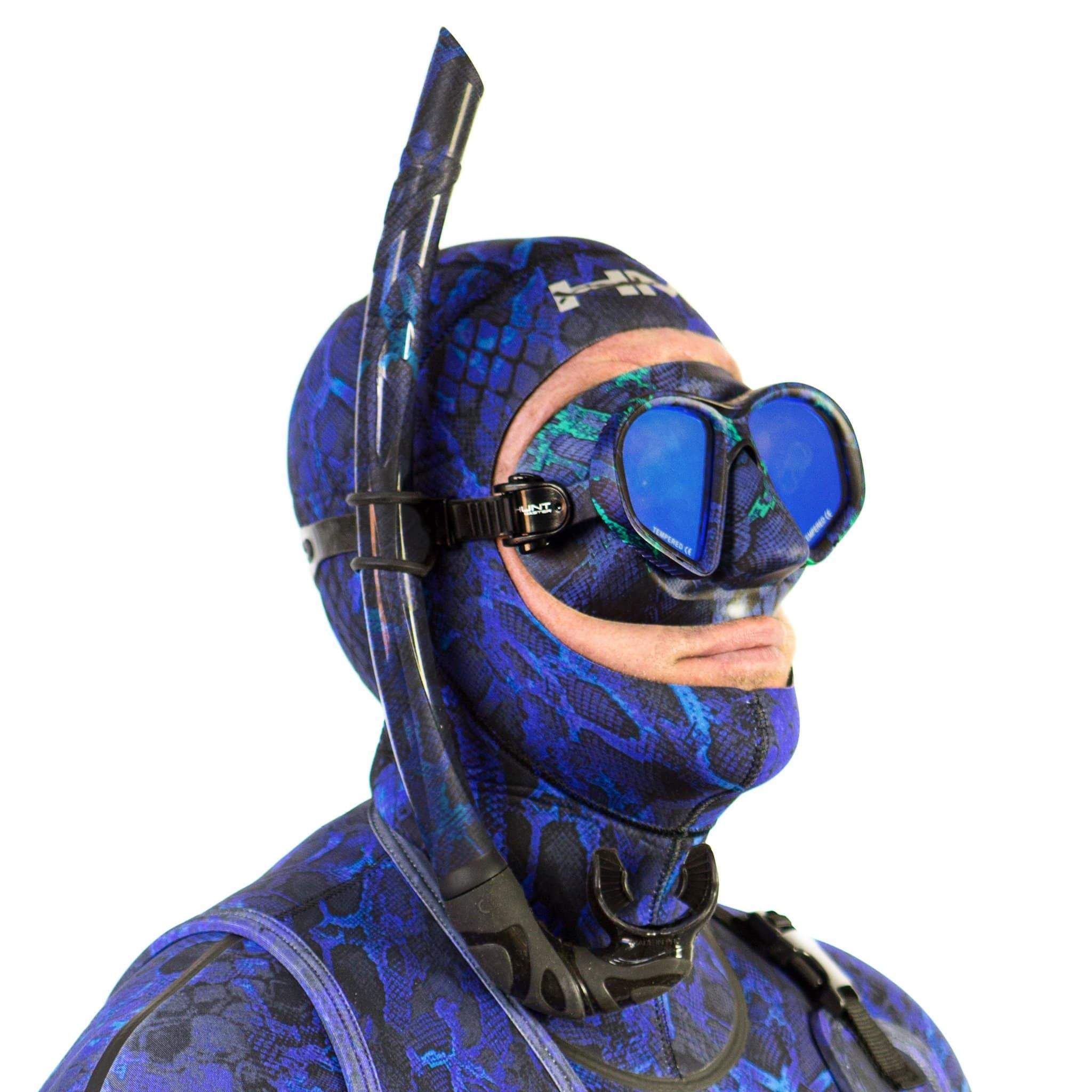 HuntMaster Blue Harbinger Camo Diving Mask- With Matching Camo Container (Blue)