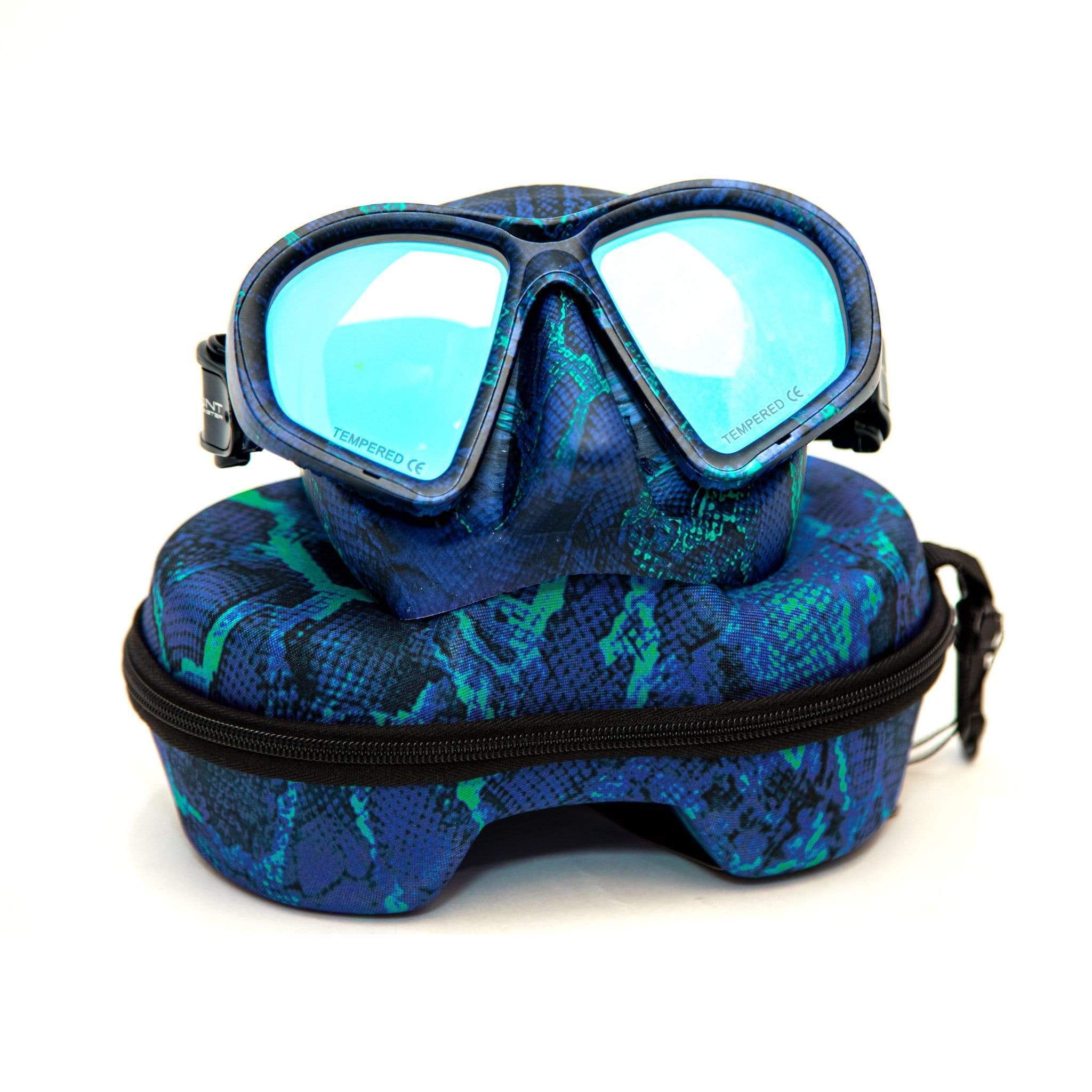HuntMaster Blue Harbinger Camo Diving Mask- With Matching Camo Container (Blue)